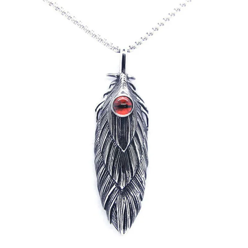 

Rany&Roy Newest Red Stone Feather Pendant 316L Stainless Steel Jewelry Biker Style Cool Pendant