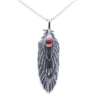 ranyroy newest red stone feather pendant 316l stainless steel jewelry biker style cool pendant