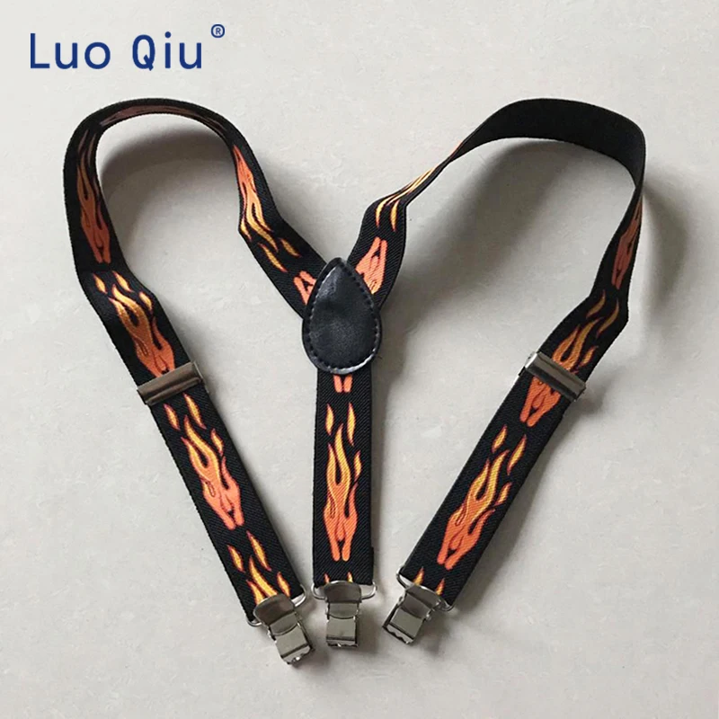 

New Boy and girl Y-Shape Flame pattern Pants Clips Braces Adjustable Elastic Y-Back blue child Suspenders Wine red