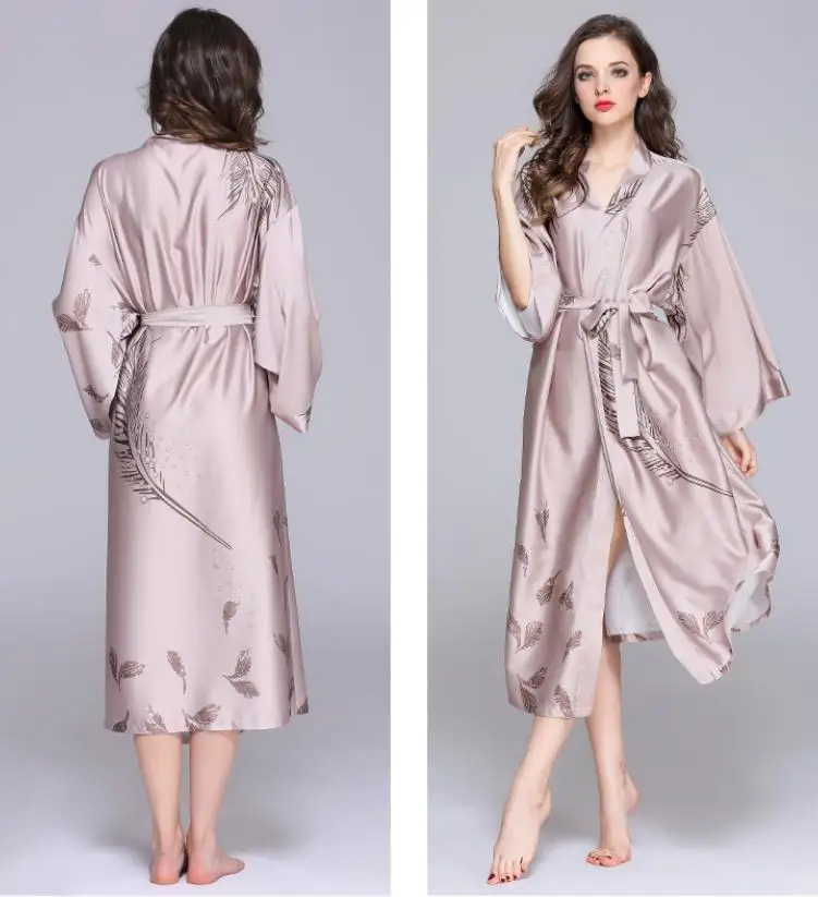 long sleeve robe Верблюжий шелковистый женский халат-кимоно с длинным рукавом, женский халат из искусственного шелка, ночная рубашка Yukata, ночная рубашка, ночная рубашка, женский халат - Цвет: long sleeve robe