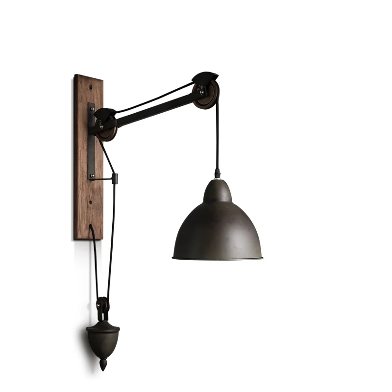 

Industrial Retro Loft Wall Lamp Iron Pulley Spindle Light Coffee Shop Bar Wood Wall Sconces stairs Light Fixture Indoor Lighting
