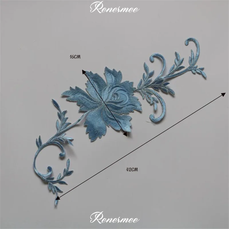 1Pc Long Floral White Black Blue Applique Clothing Embroidery Patch Fabric Sticker Iron On Patch Craft Sewing Repair 42X16cm - Цвет: blue