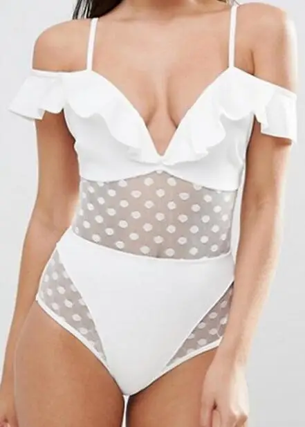 2018 г. пикантные женский черный Кружево прозрачный с плеча Одна деталь купальник