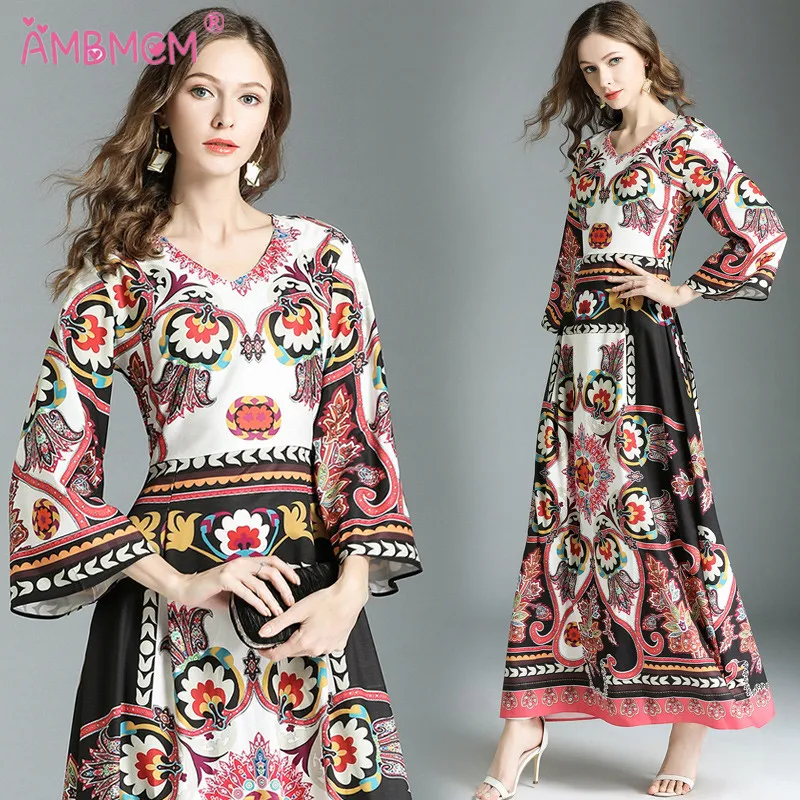 2018 модное дизайнерское подиумное женское платье с рукавом три четверти