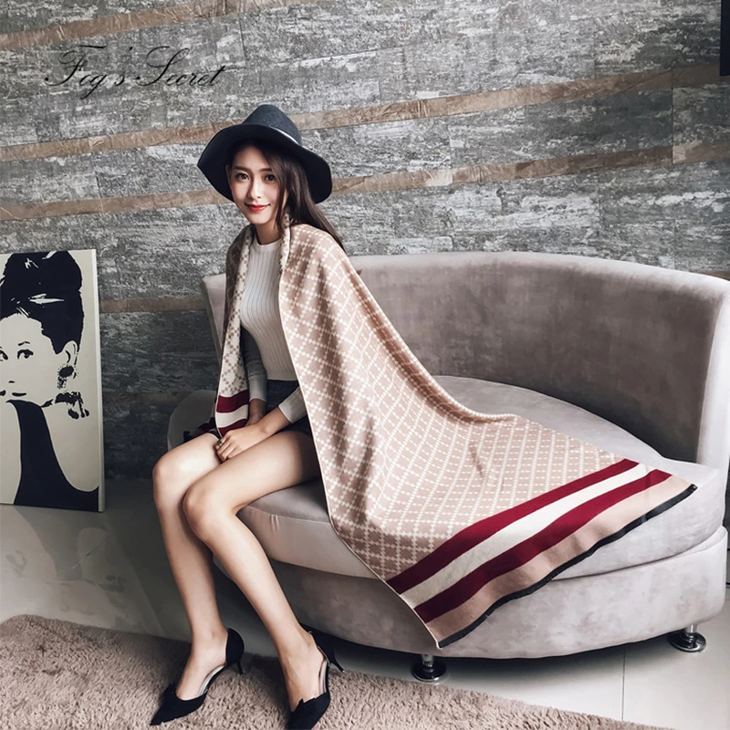 2018 Autumn Winter Warm Shawl For Women Trendy colorful Plaid printing patterns Elegant imitation cashmere scarves | Аксессуары для