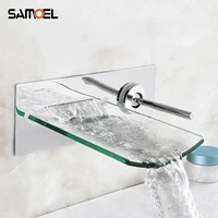 wall mounted brass led concealed glass waterfall bathroom sink mixer tap chrome color change dual hole basin faucet 1203c