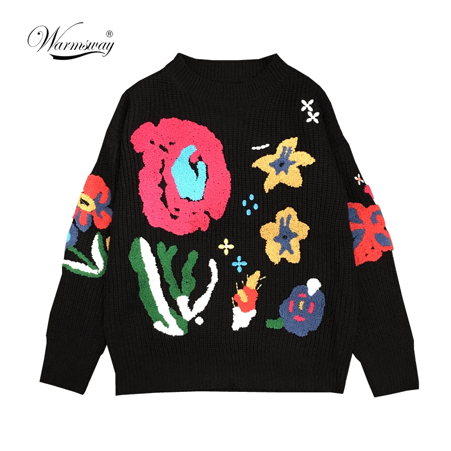 2019 Осень Зима Новая мода вышивка Интарсия вязаные свитера женские куртки