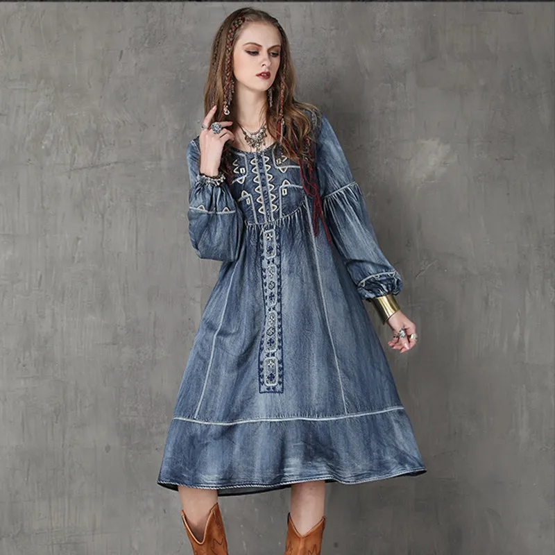 Осень хлопок женское платье vestidos feminino Винтаж Платье с круглым вырезом