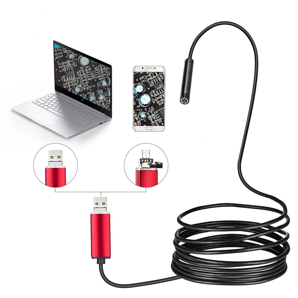 7 мм объектив 1 м 2 м 5 м кабель Android OTG USB эндоскоп камера Гибкая Змея USB труба осмотр смартфон бороскоп камера