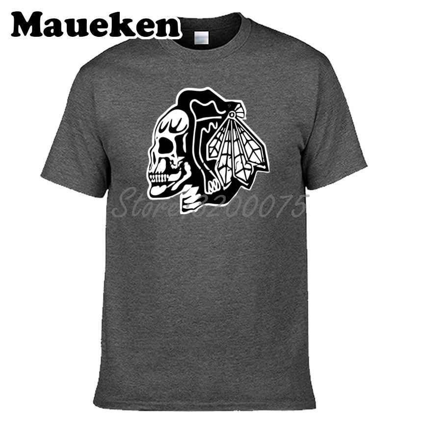 Мужские футболки Chicago Blackhawks skull fans Game 100% хлопковые с круглым вырезом хлопковая