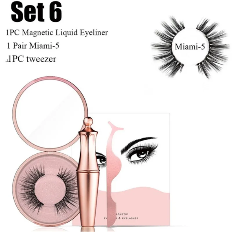 Miami-5 Set6 Новинка, магнитные ресницы и магнитная подводка для глаз, пинцет, набор, ручная работа, 3D накладные ресницы, ресницы, Водостойкая Подводка для глаз - Цвет: Miami-5 Set6
