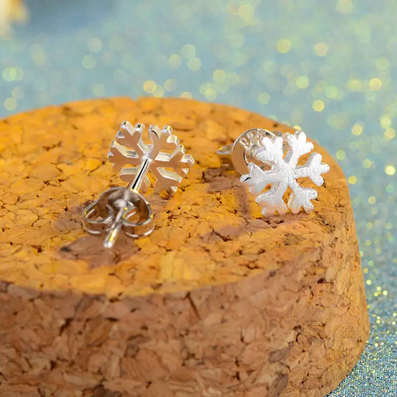 Tisvina Free Shipping Snowflake Stud Earrings for Women 100% Genuine 925 Sterling Silver Earring Jewelry Christmas Gifts Fashion | Украшения
