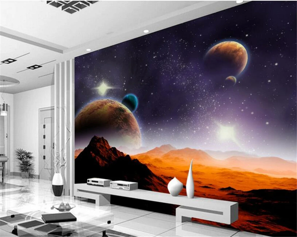 beibehang Custom high-level decorative painting wall paper alien universe sky stereo TV background papel de parede 3d wallpaper |