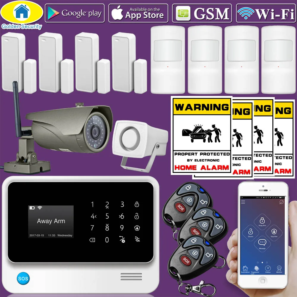 Золотой безопасности G90B плюс Wi-Fi GSM GPRS интегрированный беспроводной приложение управления верхней домашней охранной сигнализации с ip-камерой - Цвет: Kit 1