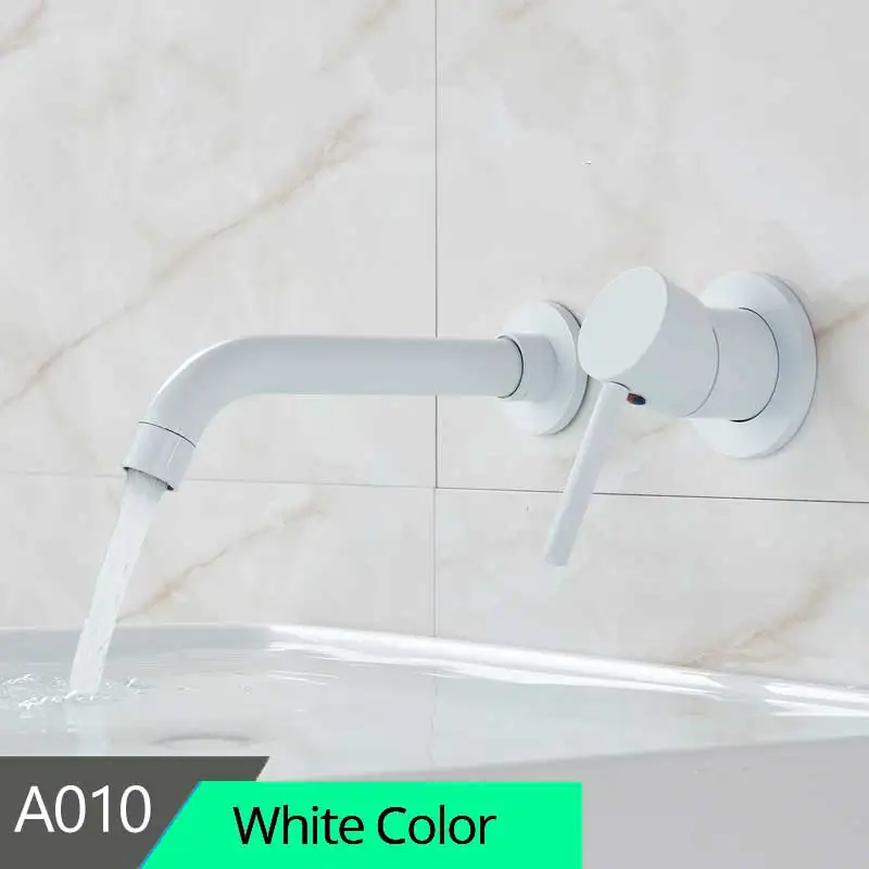 White Настенный кран для раковины, яркий хромированный однорычажный смеситель для ванной комнаты, поворотный носик, кран для раковины - Цвет: White