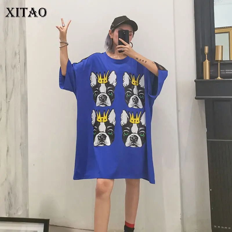 XITAO принт плюс размер футболка женская одежда кружевная Лоскутная модная летняя