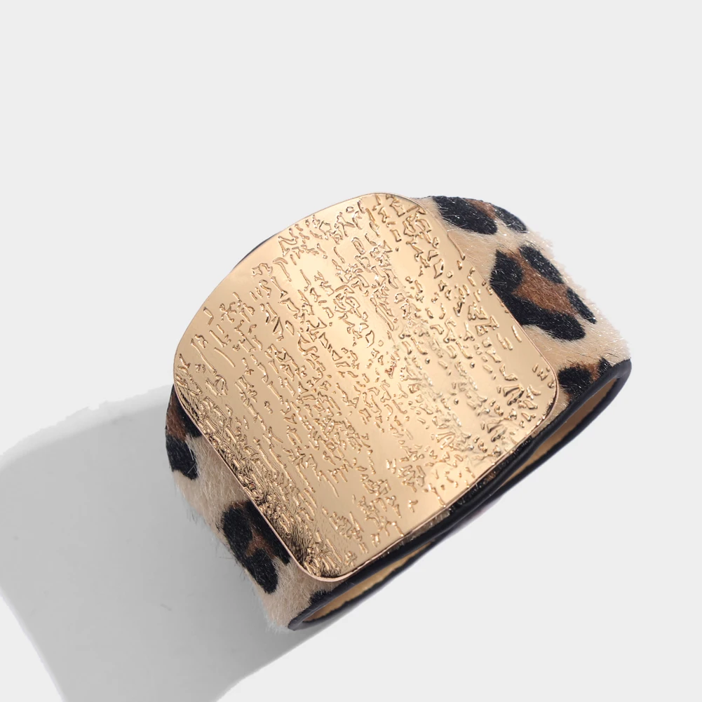 Flatfoosie Fashion ZA Leopard Bangle Bracelets For Women Boho Gold Color Button Vintage Leather Bracelet Christmas Punk Jewelry - Окраска металла: C0021YW
