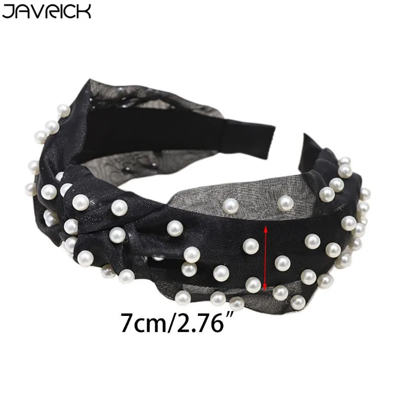 

Korean Minimalist Solid Color Pleated Wide Headband Women Luxury Imitation Pearl Beaded Hair Hoop Twist Knotted Styling Hairband