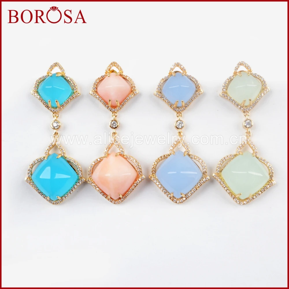 BOROSA/оптовая продажа 5 пар золотистого цвета CZ микро стразы граненый камень
