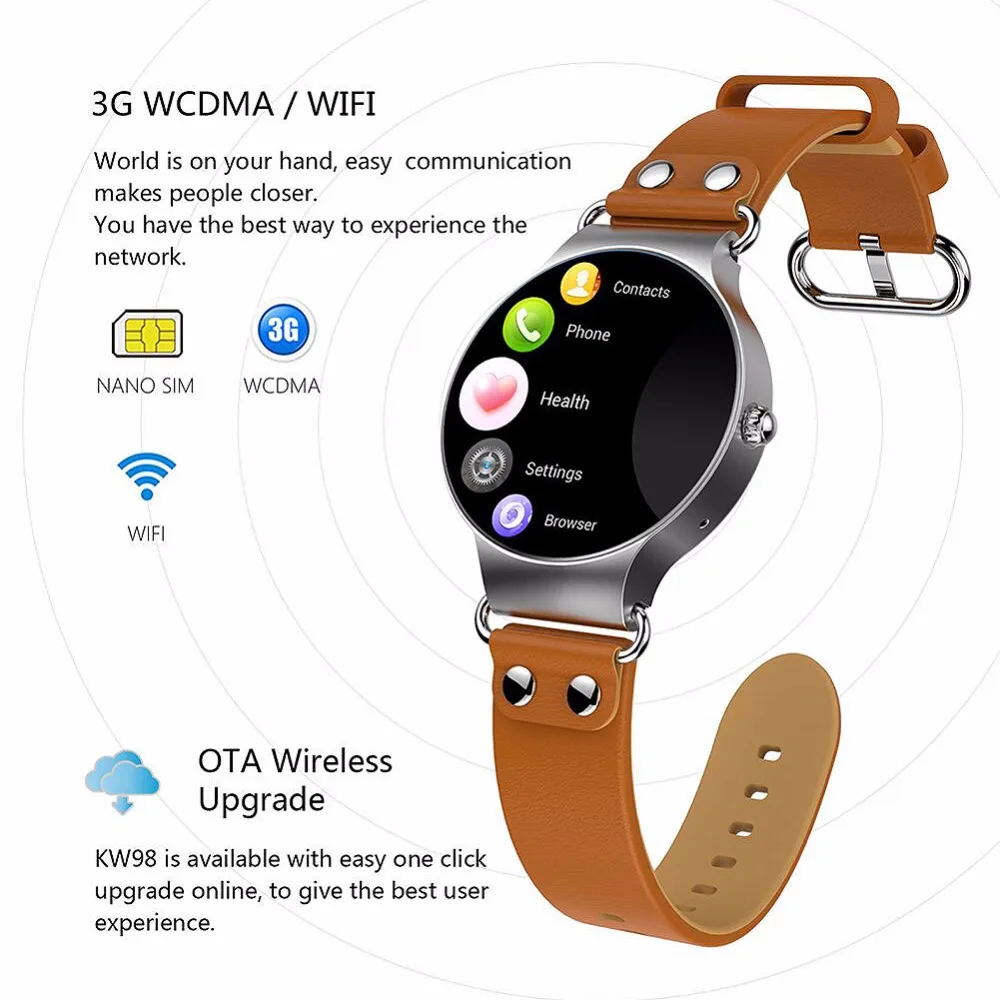 Langtek kw98 Смарт-часы Android 5.1 3G WI-FI GPS часы MTK6580 SmartWatch IOS для Samsung Шестерни S3 Xiaomi pk kw88 |
