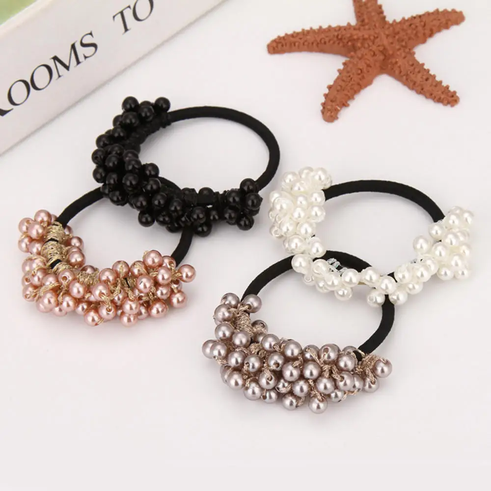 IMucci Женская мода стразы жемчуг лента для волос веревка эластичная резинка