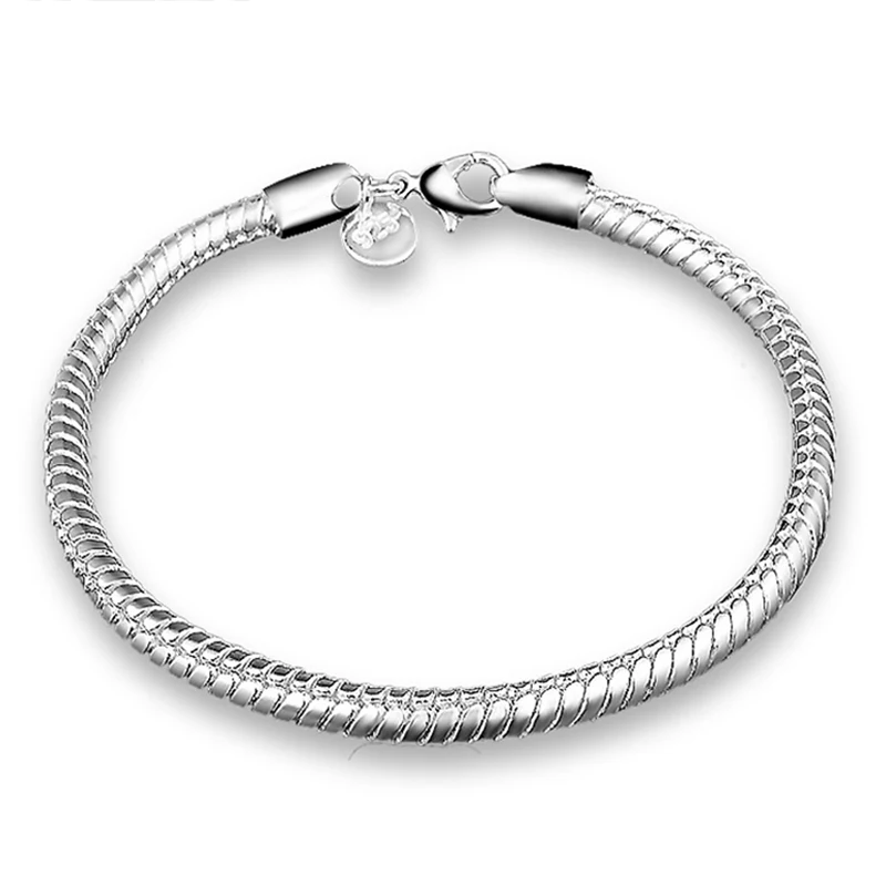 Женская Серебряная цепочка со змеиным плетением 925|Браслеты с шармами| |