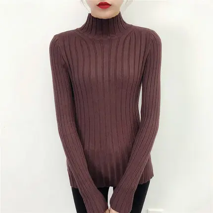 2019 White turtleneck sweater and semi small fresh female short thick slim tight long sleeved all-match knitted shirt | Женская одежда