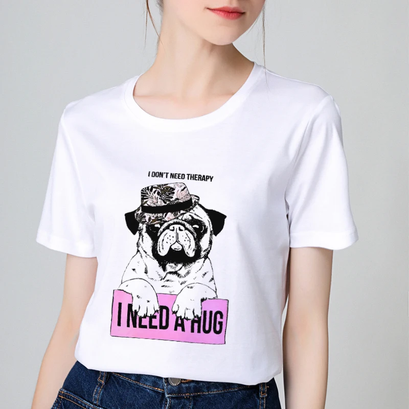 Новинка 2019 женская футболка хлопок Harajuku эстетика мопса нужно обнять забавная