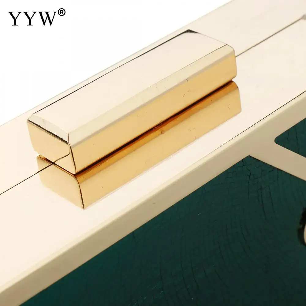 Flannelette Green Clutch Wedding Women Box Bag Gold Chain Geometric Zinc Alloy Christmas Evening Bags Female Party Clutch Gold