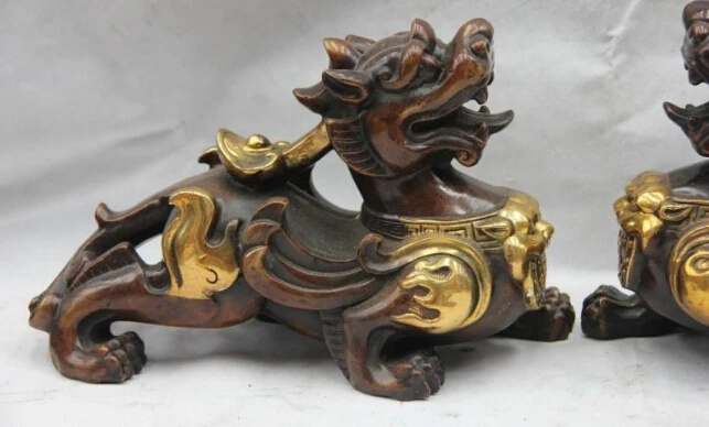 8 &quotКлеймо Медь Gild Фэн-Шуй Зло храбрые войска Зверь Дракон kylin Кирин Статуя | Дом и