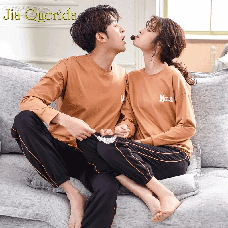 J & Q/одинаковые пижамы для пар Новинка 2019 года Модная одежда сна домашняя из 100%