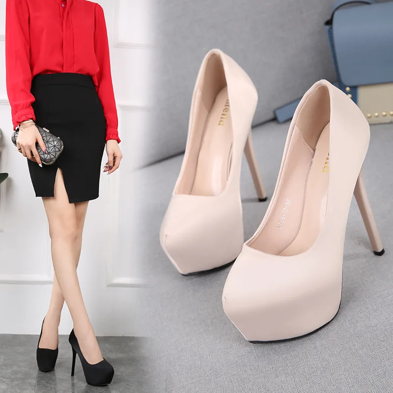 

2019 Platform Women Pumps Concise Solid High Heels 14CM Shoes Women Shallow Sexy Female Party Shoes Fashion Wedding Bridal Shoes
