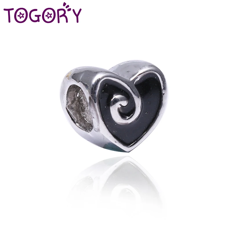 TOGORY 2 шт./партия посеребренные Подвески хрустальные бусины в форме сердца подходят для тонкого шарма браслет Подвеска «сделай сам» ювелирные аксессуары