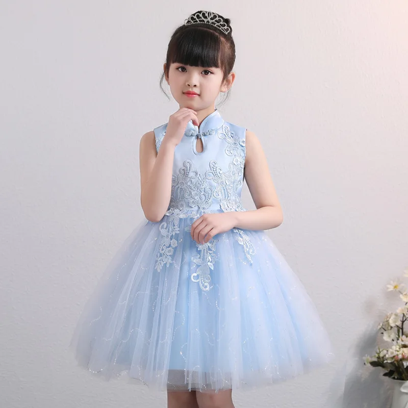 Summer dress stand collar evening children clothing flower girl for wedding clothes princess baby costume | Детская одежда и обувь
