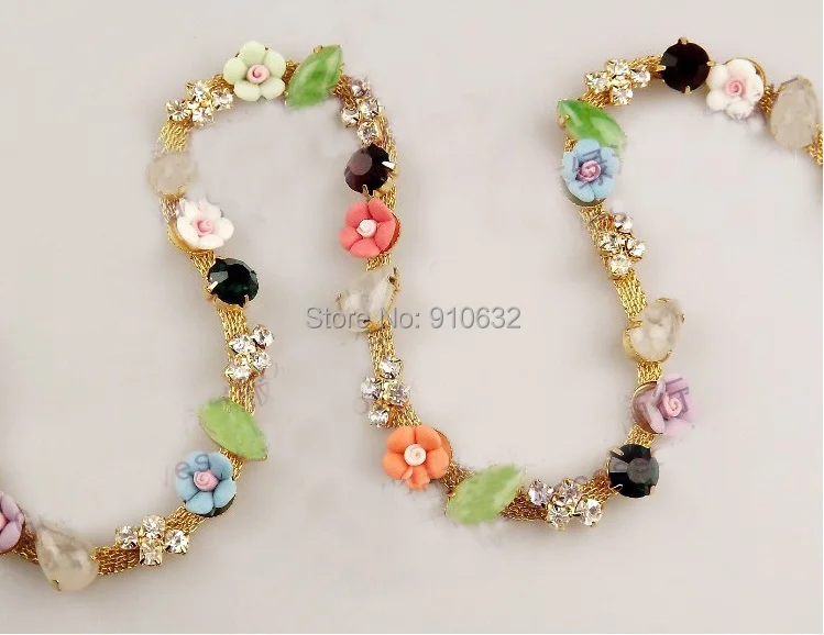 1 ярд очень красивая фотография нефрит и керамические цветы лента отделка