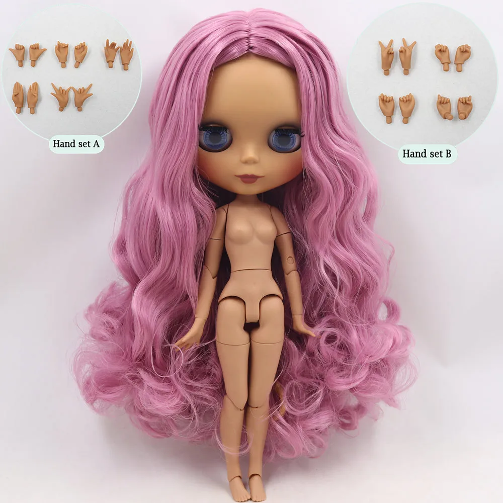 Ледяной обнаженный Blyth кукла No. BL1063 Devil розовый волос сустава тела черная кожа матовое лицо 1/6 BJD - Цвет: like the picture