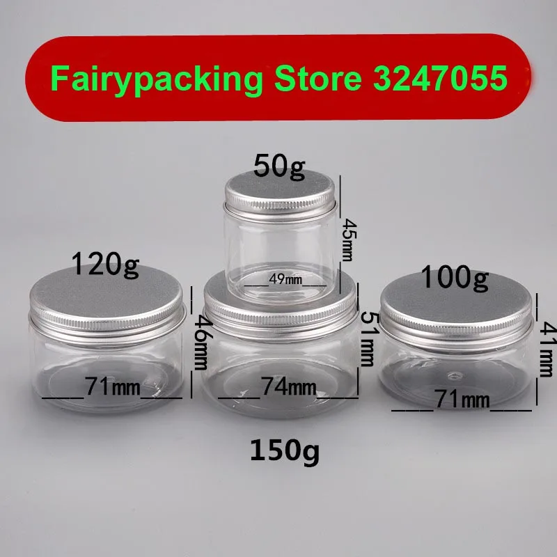 

50g100g120g150g Clear Empty Beauty Nail Art Decorations Refillable Box,Portable Cosmetic Cream Jar with Aluminum Lid,10/30/50pcs