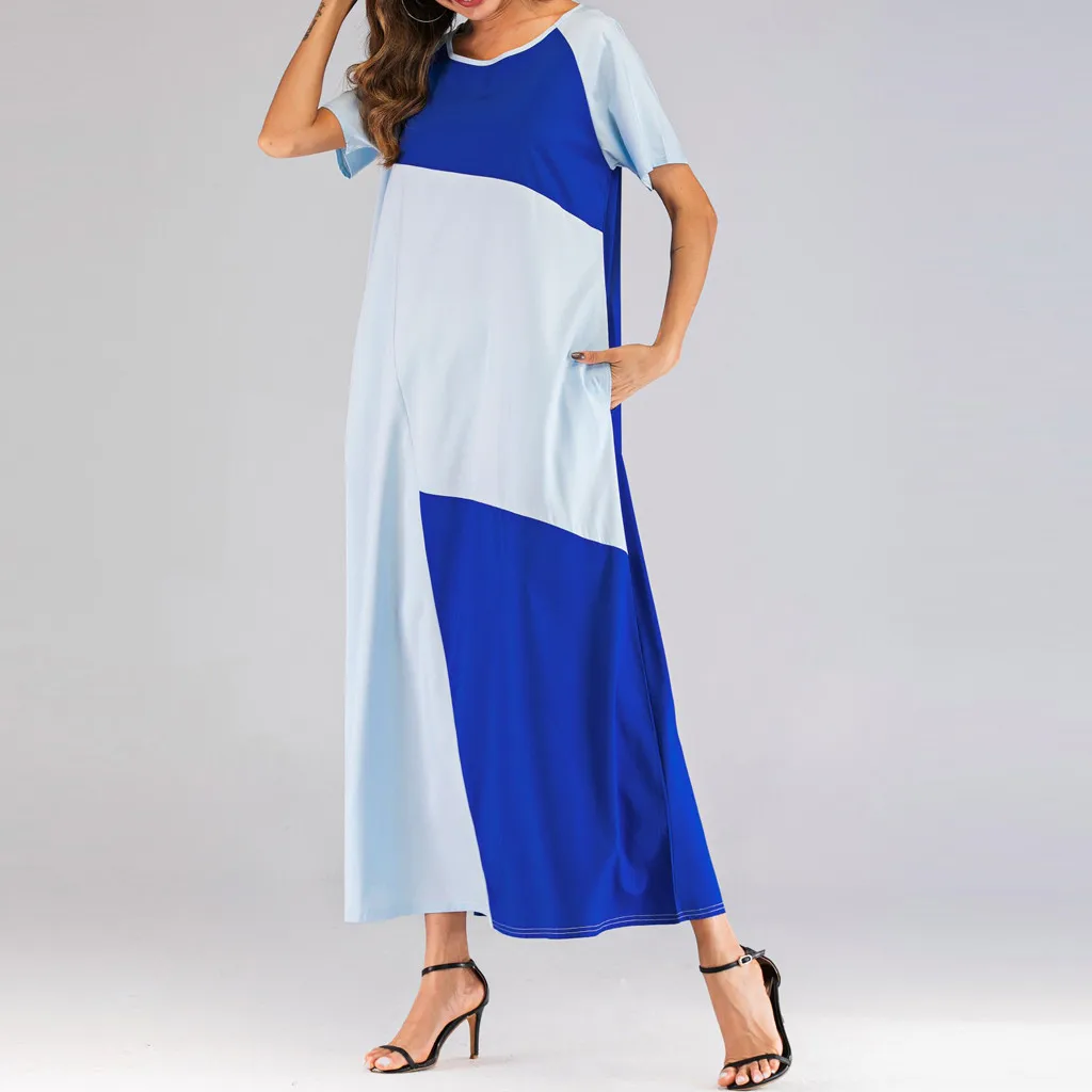 2019 модное мусульманское платье женское лоскутное с круглым вырезом коротким