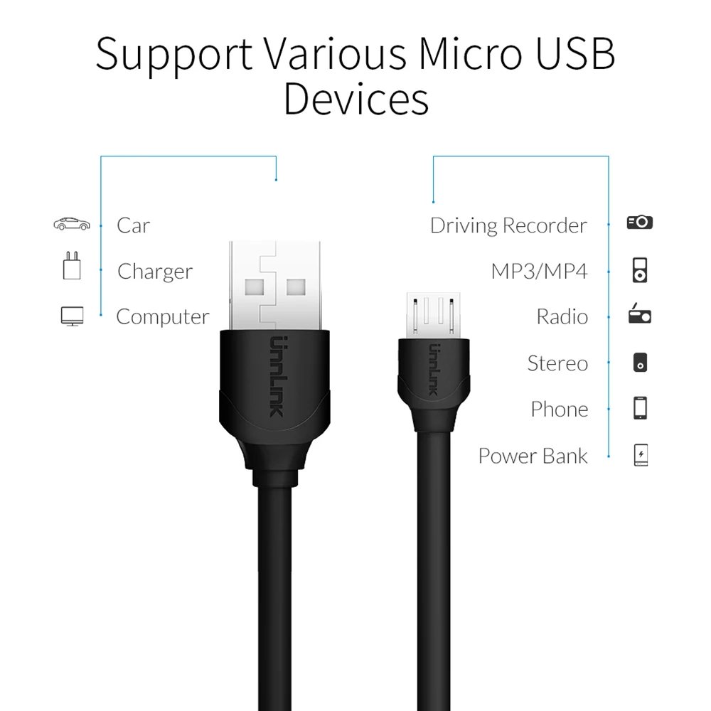 Unnlink Micro USB кабель питания 3,5 м DC 5 В 2A провод Кабель питания Шнур для автомобиля dvr видеорегистратор gps
