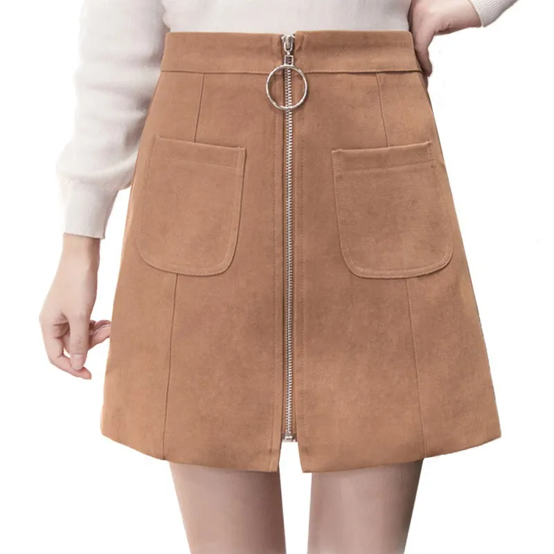 Girls Skirts Autumn/Winter Pocket Waist Fashion Mini Zipper Skirt High For Velvet Women | Женская одежда