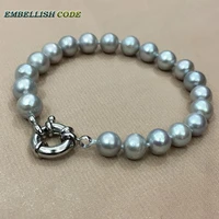 grey gray color pearl bracelet bangle round like ball 8mm to 9mm natural cultured freshwater pearls classic for women girl gift