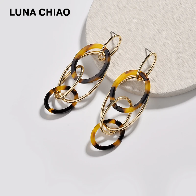 Женские овальные серьги LUNA CHIAO акриловые металлические серьги-капельки с