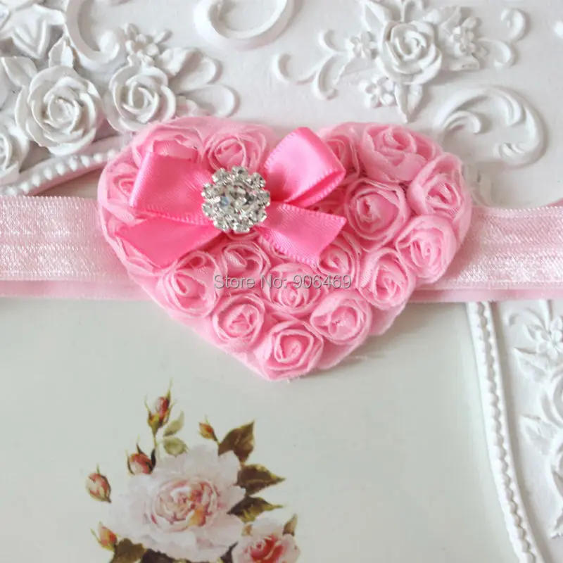 

2016 Boutique Kids girl heart headband shabby flower with bow headband foe headband kids Photo Prop