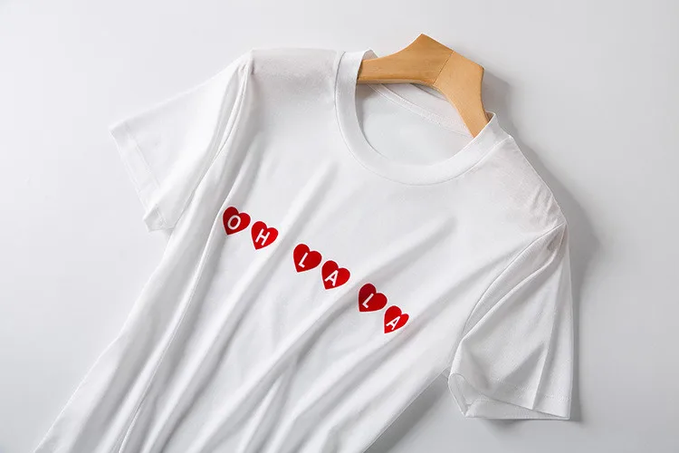 Хлопковая шелковая женская футболка с коротким рукавом и принтом в виде сердечек