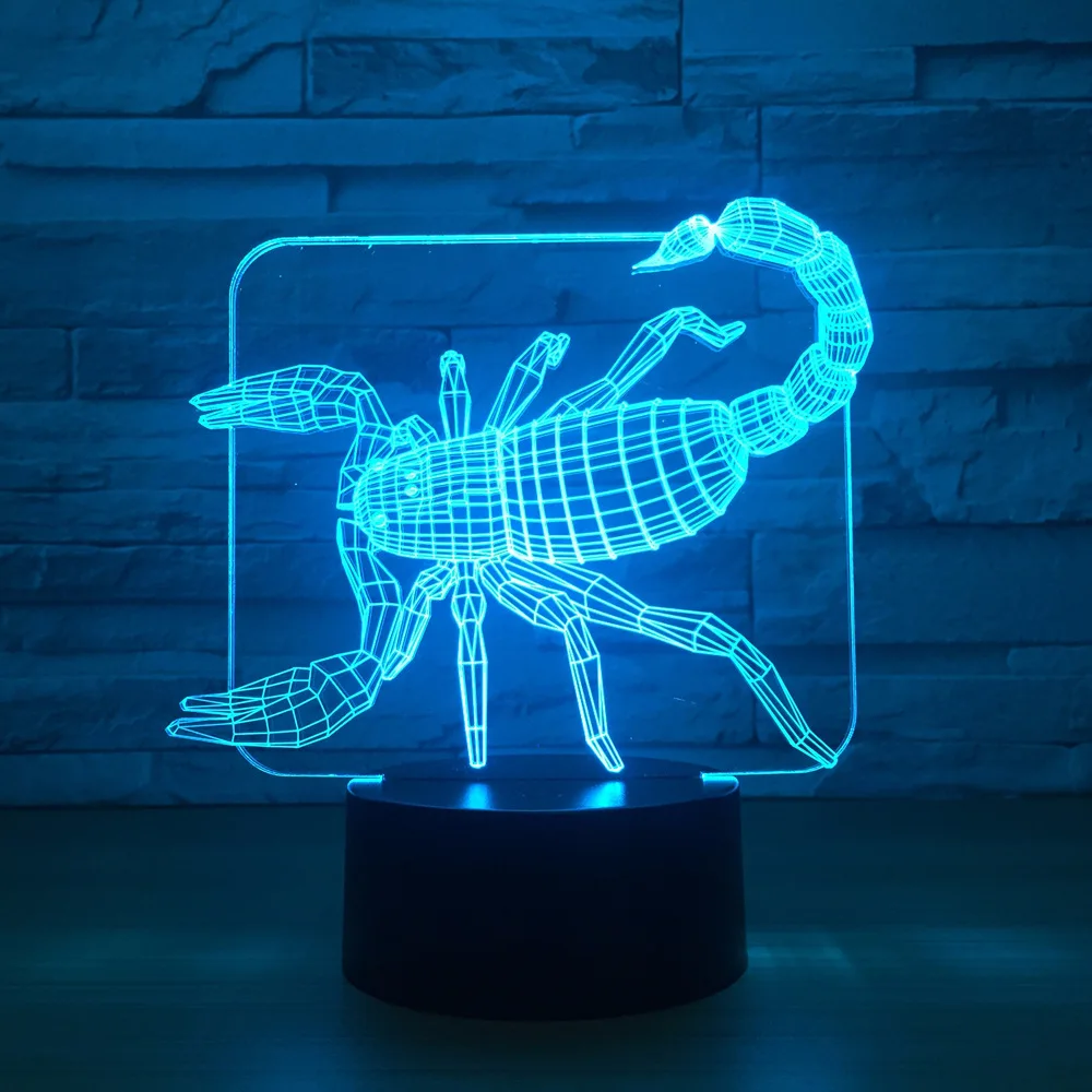 Новый 3D ночник с изображением скорпиона светодиодный светильник 7 цветов