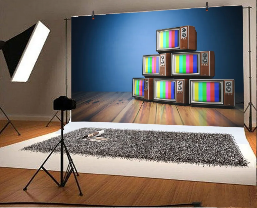 Laeacco Old Black White TV Piled Wooden Board Baby Portrait Photography Backdrops Photographic Background Photocall Photo Studio |