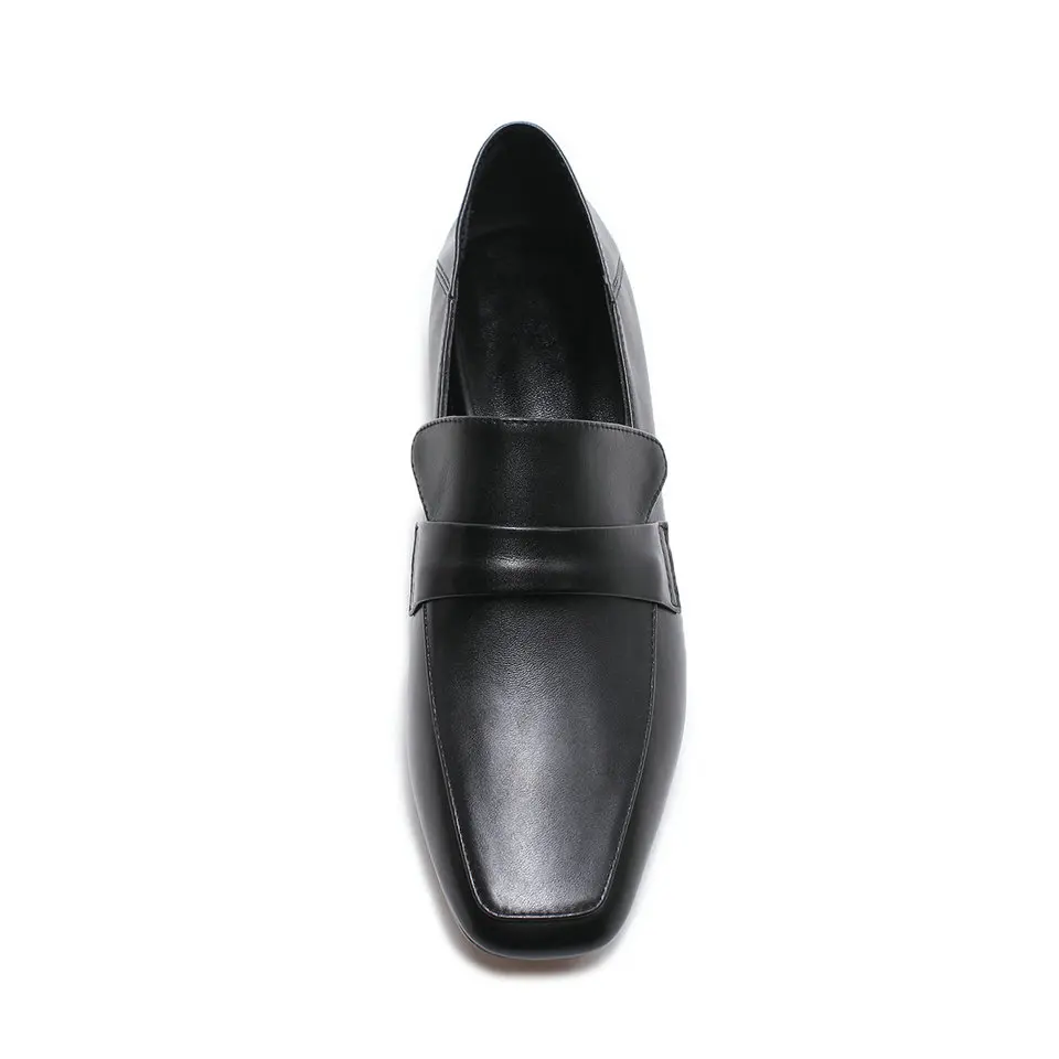 EshtonShero Women's Shoes Flats Genuine Leather+PU Flat Heels Summer Slip On Pointed Toe Black Ladies Loafers Size 34-40 | Обувь