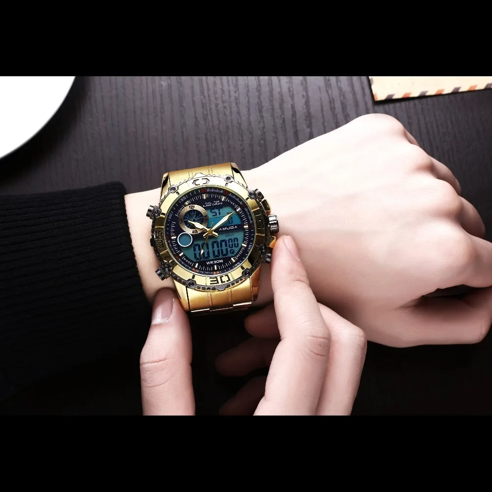 AMUDA бренд для мужчин спортивные часы кварцевые Многофункциональные военные