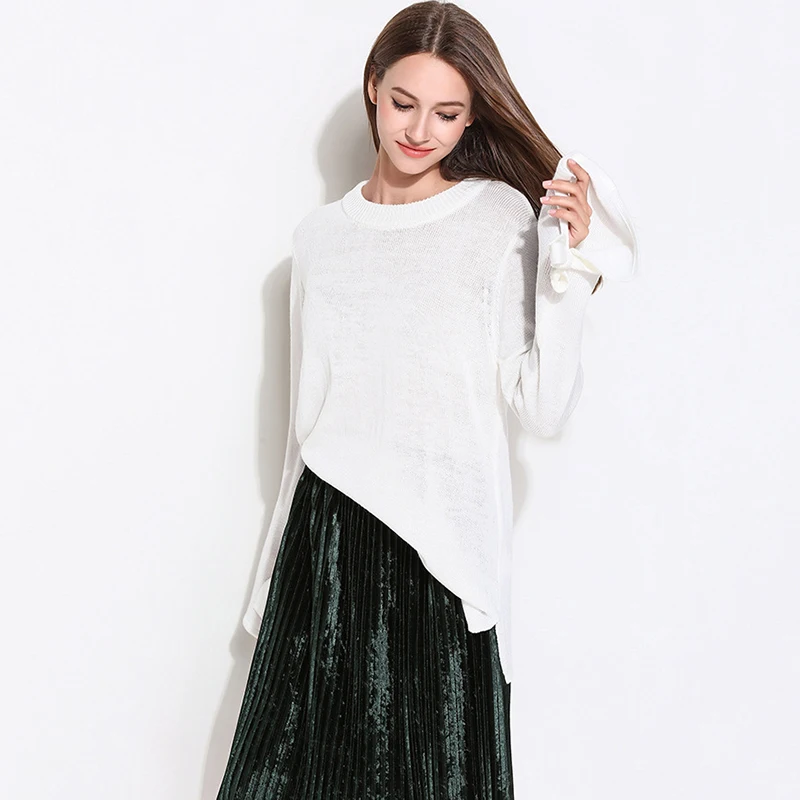 2018 осенние женские свитера и пуловеры с круглым воротником длинным рукавом