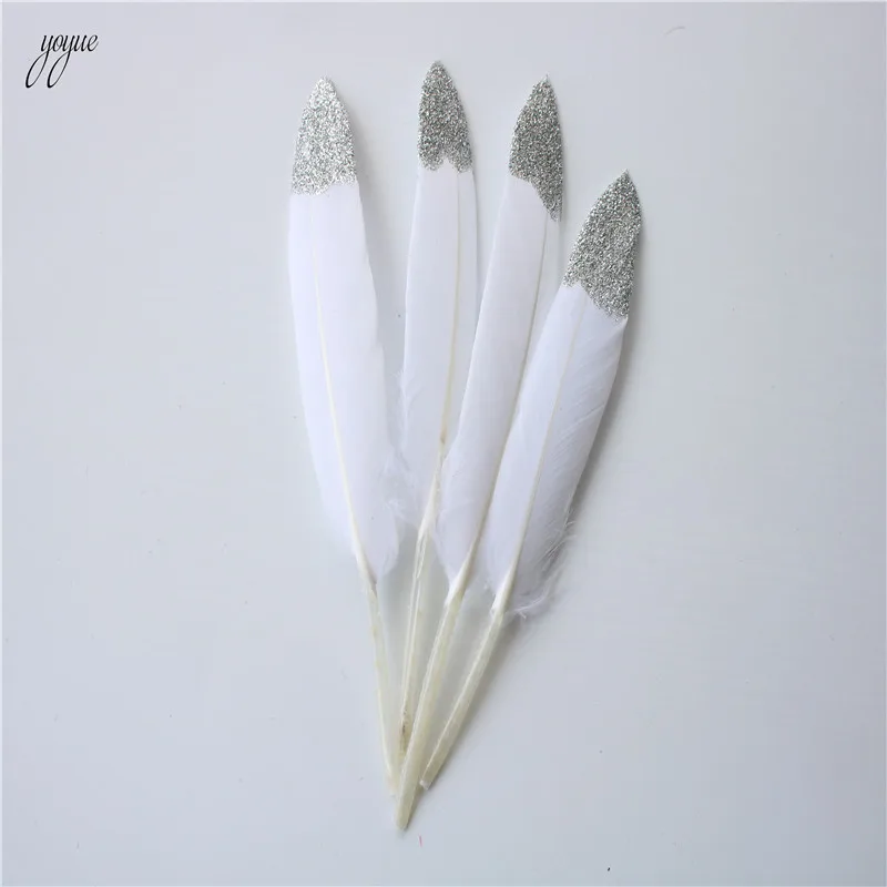 White Silver 10 шт./партия, гусиные перья с серебряной уткой, перья для рукоделия, 10-15 см, Натуральное перо фазана, паровые пары для изготовления ювелирных изделий - Цвет: White Silver